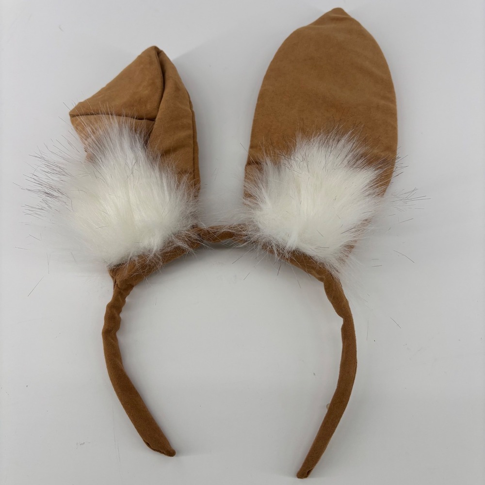 Brown Faux Suede Bunny Ears Headband White Faux Fur Costume/Cosplay Accessory